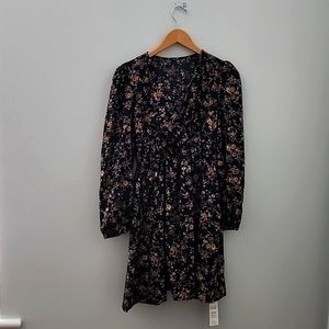 Floral Mini A Line Dress with long sleeves.